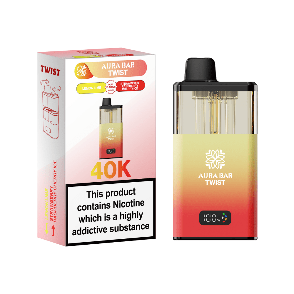 Crystal Prime Aura Bar Twist 40K Vape Kit Lemon Lime / Strawberry Raspberry Cherry Ice