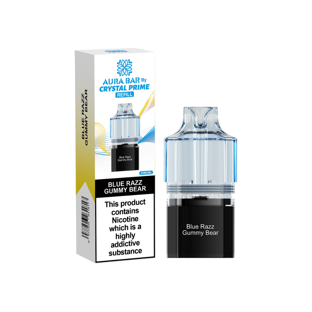 Crystal Prime Aura Bar 10k Pods Blue Razz Gummy Bear