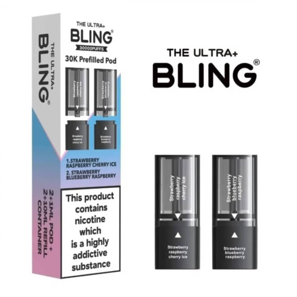 The Crystal Bling Ultra Plus 30k Pods Strawberry Raspberry Cherry Ice/Strawberry Blueberry Raspberry