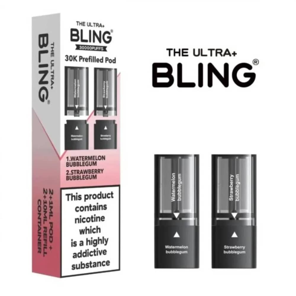 The Crystal Bling Ultra Plus 30k Pods Watermelon Bubblegum/Strawberry Bubblegum