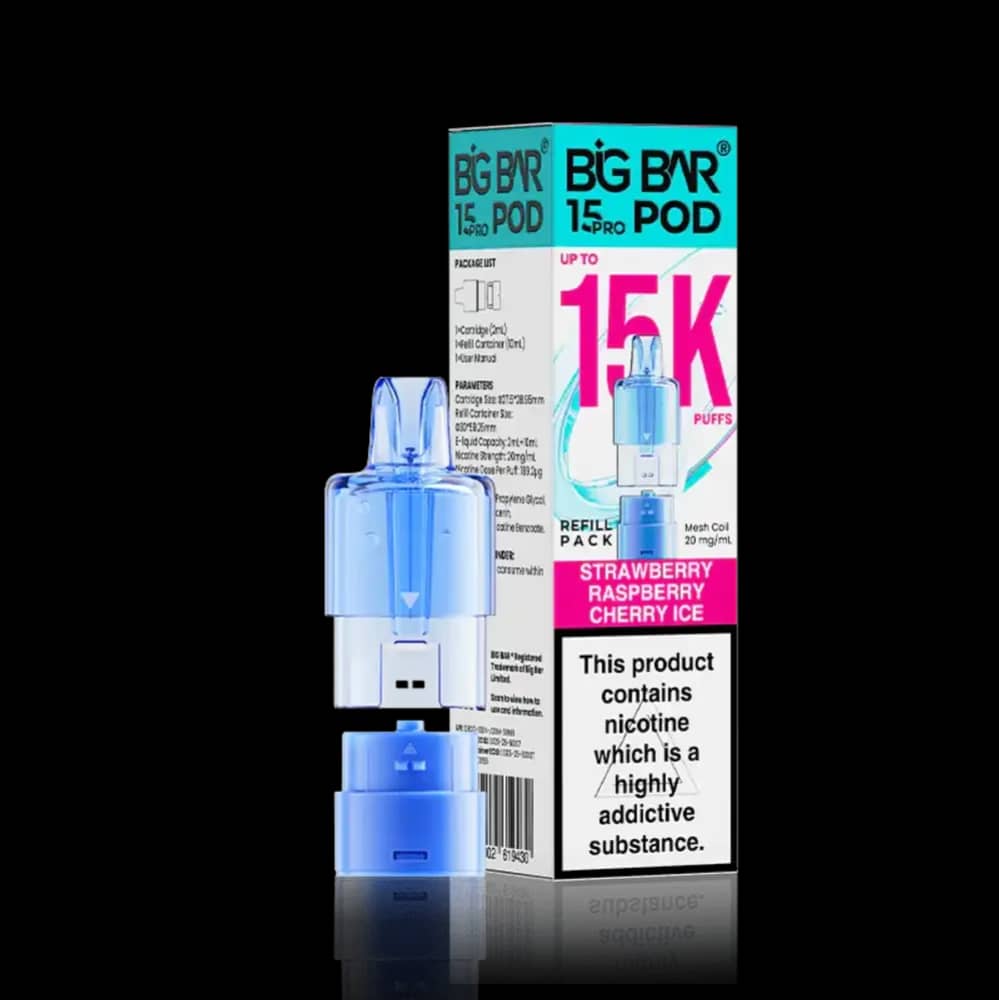Big Bar Pro 15k Refill Pods (Box of 5) Strawberry Raspberry Cherry Ice