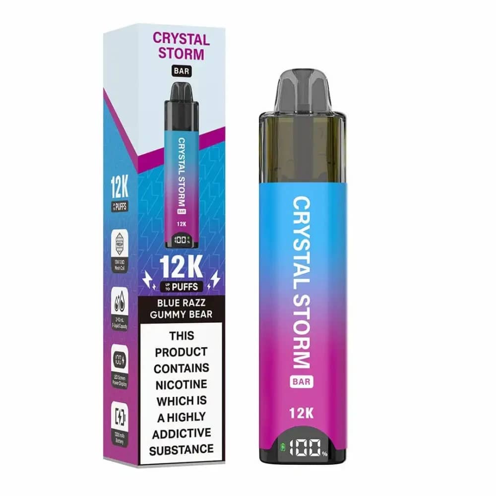 Crystal Strom Bar 12k | Prefilled 20mg Pod Kit | Box of 5 Blue Razz Gummy Bear