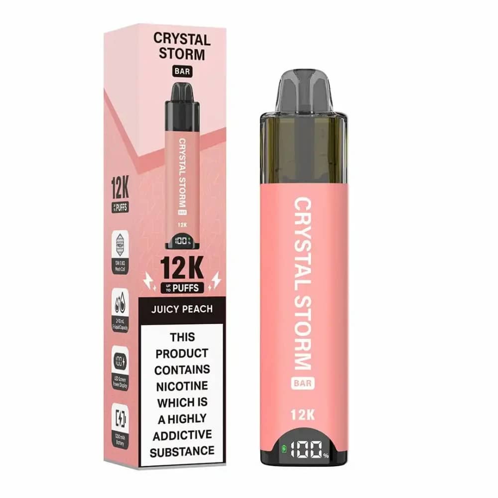 Crystal Strom Bar 12k | Prefilled 20mg Pod Kit | Box of 5 Juicy Peach
