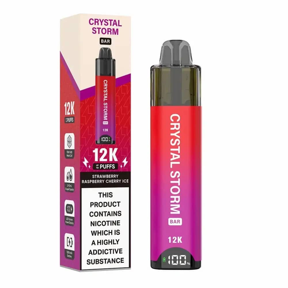Crystal Strom Bar 12k | Prefilled 20mg Pod Kit | Box of 5 Strawberry Raspberry Cherry Ice