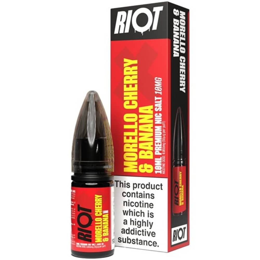 Riot X Nic Salts e liquids 10ml Morella Cherry & Banana 20mg
