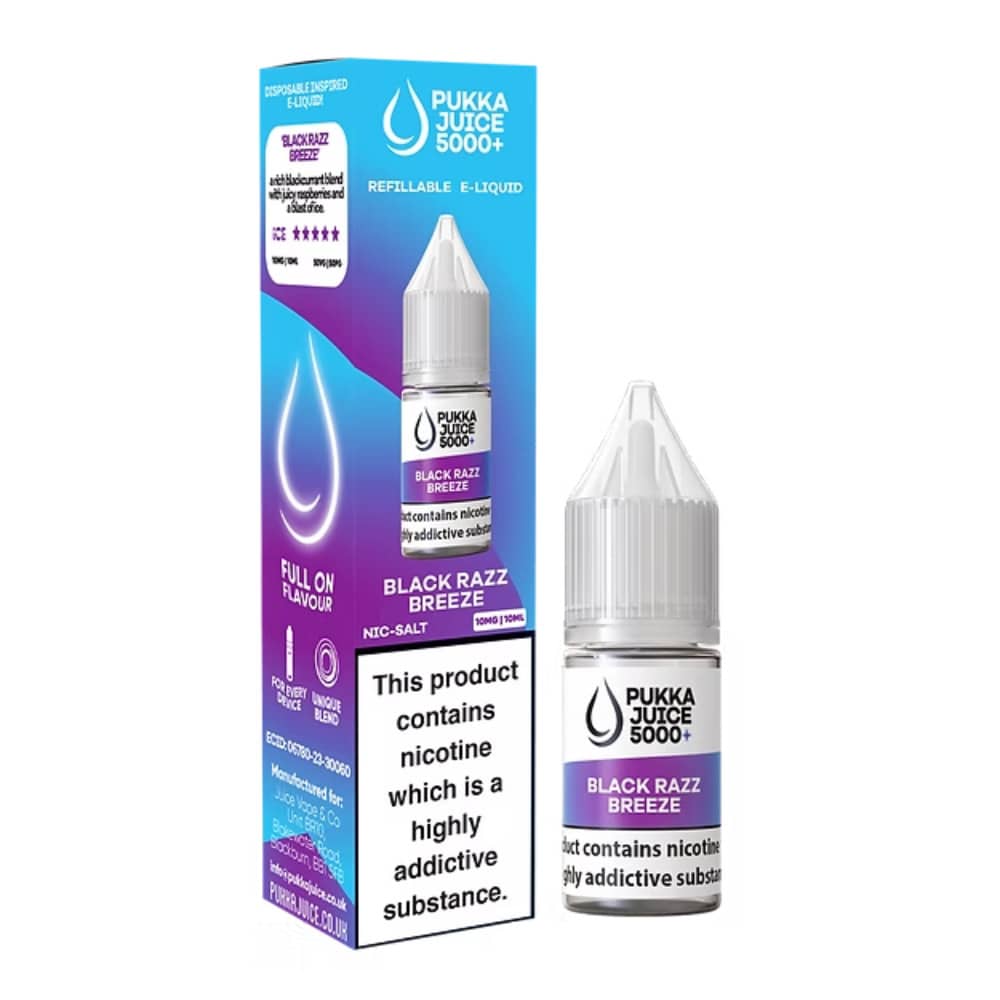 Pukka Juice 5000+ Nic Salts e liquids 10ml Black Razz Breeze 10mg