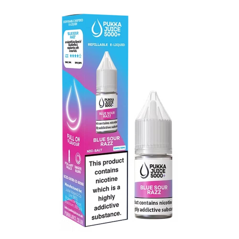 Pukka Juice 5000+ Nic Salts e liquids 10ml Blue Razz Sour 10mg