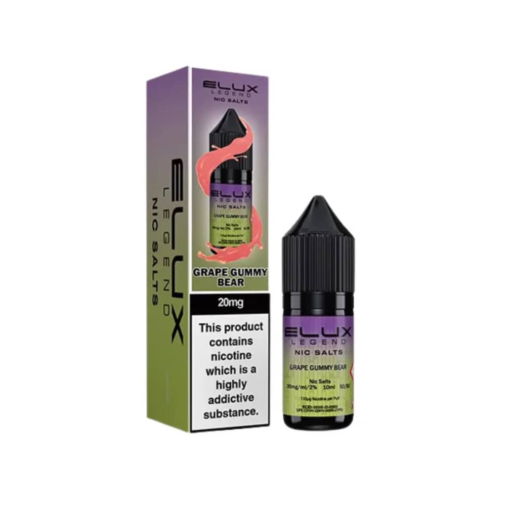 Elux Legend Nic Salts E-Liquids 10ml Grape Gummy Bear 20mg