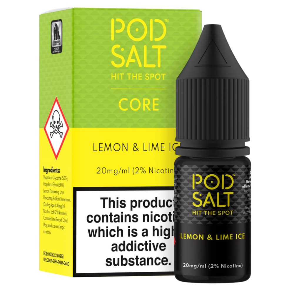 Pod Salt Core Nic Salts e liquids 10ml Lemon & Lime Ice 20mg