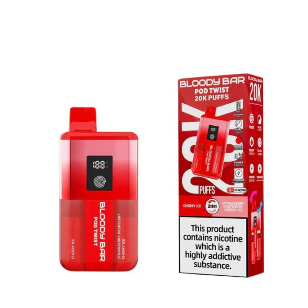 Bloody Bar Twist 20k Prefilled Pod Vape Kit Cherry Ice/Strawberry Raspberry Cherry Ice