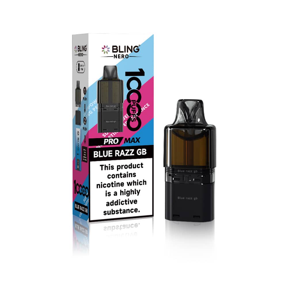 Crystal Bling Nero 10k Prefilled Pods Blue Razz GB