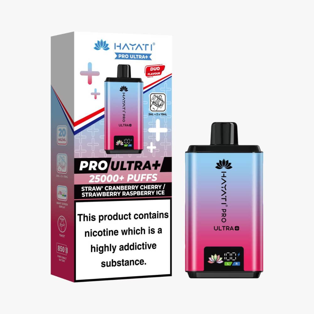 Hayati Pro Ultra Plus 25k Prefilled Vape Kit Straw' Cranberry Cherry / Strawberry Raspberry Ice