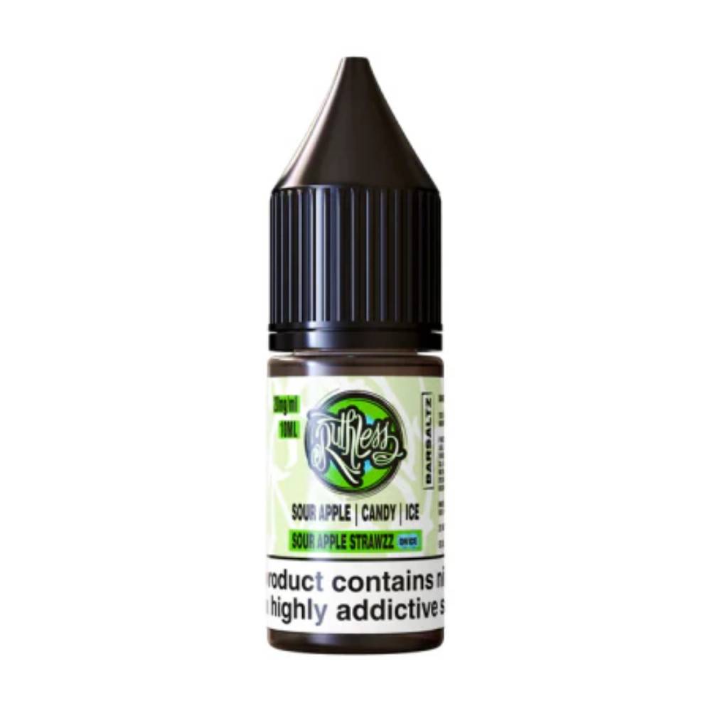 Ruthless Bar Saltz Nic Salt 10ml E-Liquid Box of 10 Sour Apple Strawzz On Ice
