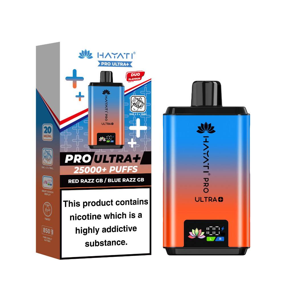Hayati Pro Ultra Plus 25k Prefilled Vape Kit Red Razz GB Blue Razz GB
