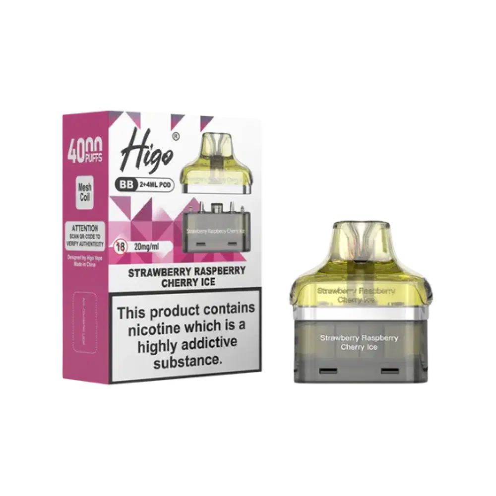 Higo BB 4000 Prefilled Refill Pods Strawberry Raspberry Cherry Ice
