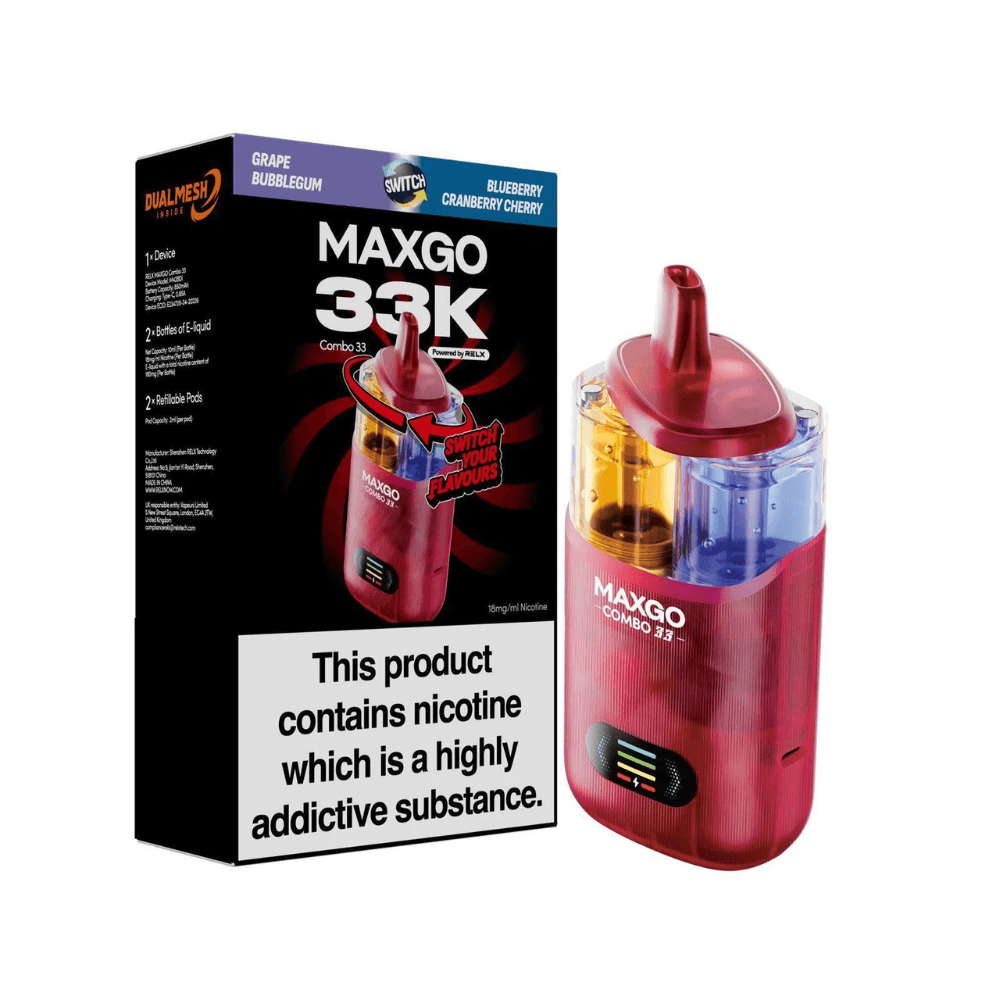 Maxgo 33k Blueberry Cranberry Cherry / Grape Bubble Gum