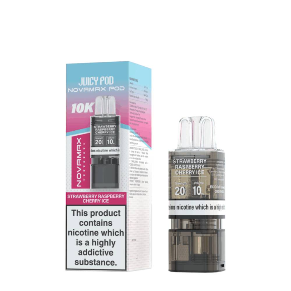 Juicy Pod Novamax 10K Pods Strawberry Raspberry Cherry Ice