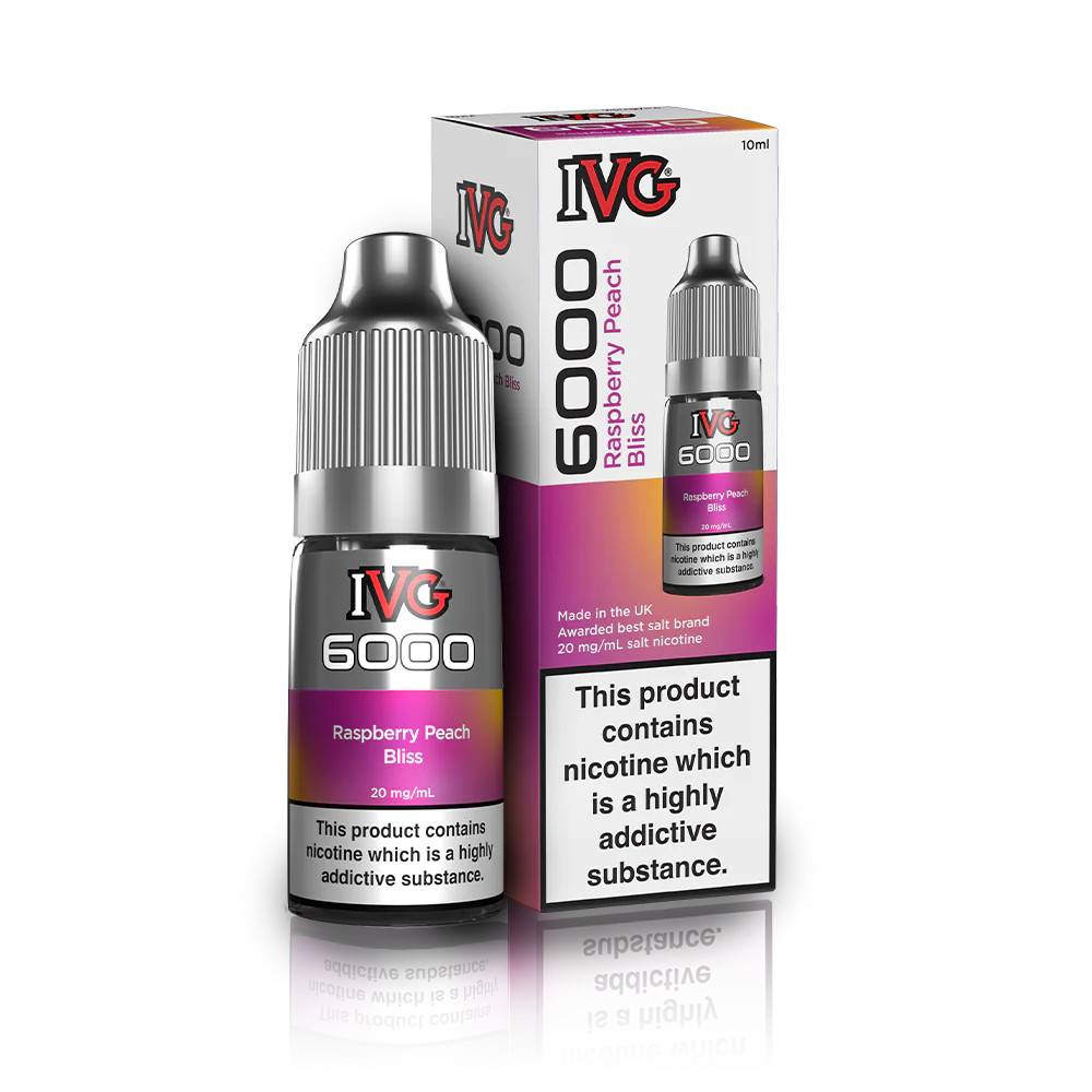 IVG 6000 Nic Salts e liquids 10ml Raspberry Peach Bliss 20mg
