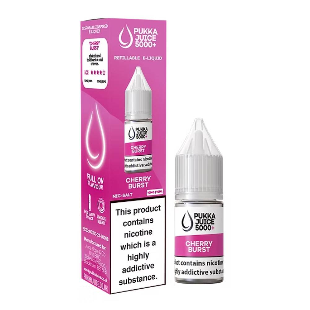 Pukka Juice 5000+ Nic Salts e liquids 10ml Cherry Burst 10mg
