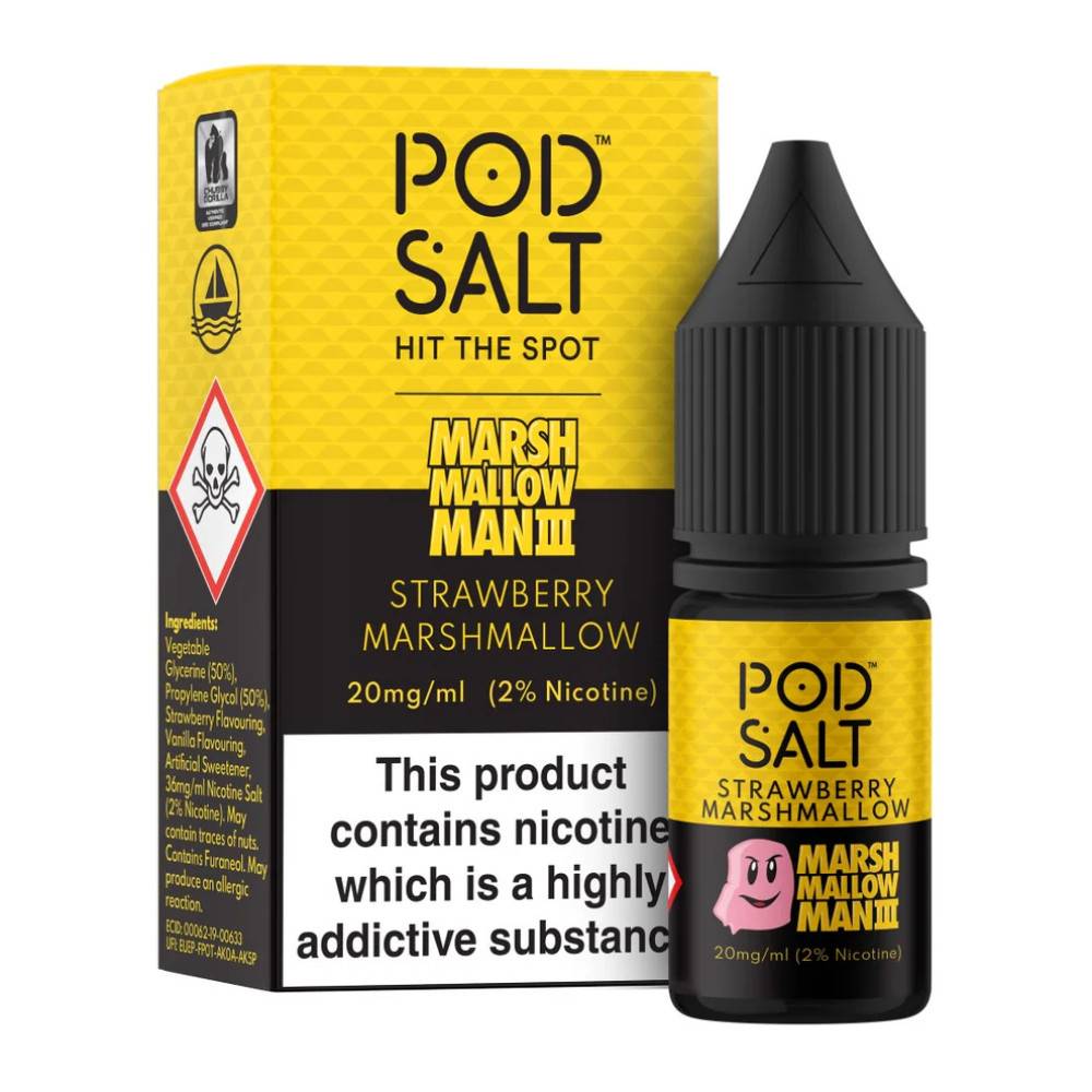 Pod Salt Fusions Nic Salts e liquids 10ml Marshmellow Man 3 - Strawberry Marshmellow 20mg