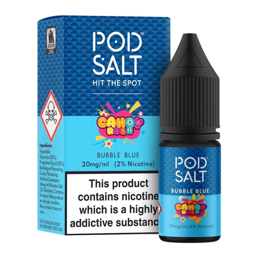 Pod Salt Fusions Nic Salts e liquids 10ml Candy Rush - Bubble Blue 11mg